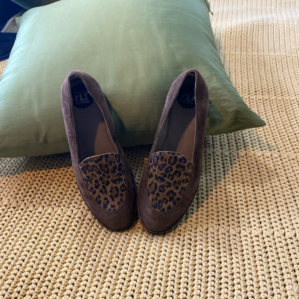 Fly London Brown Leopard Flats